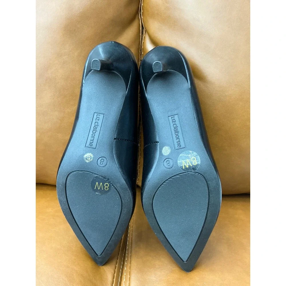 Liz Claiborne Amelia Pumps Womens 8W Black Pointed Toe Memory Foam Kitten Heel